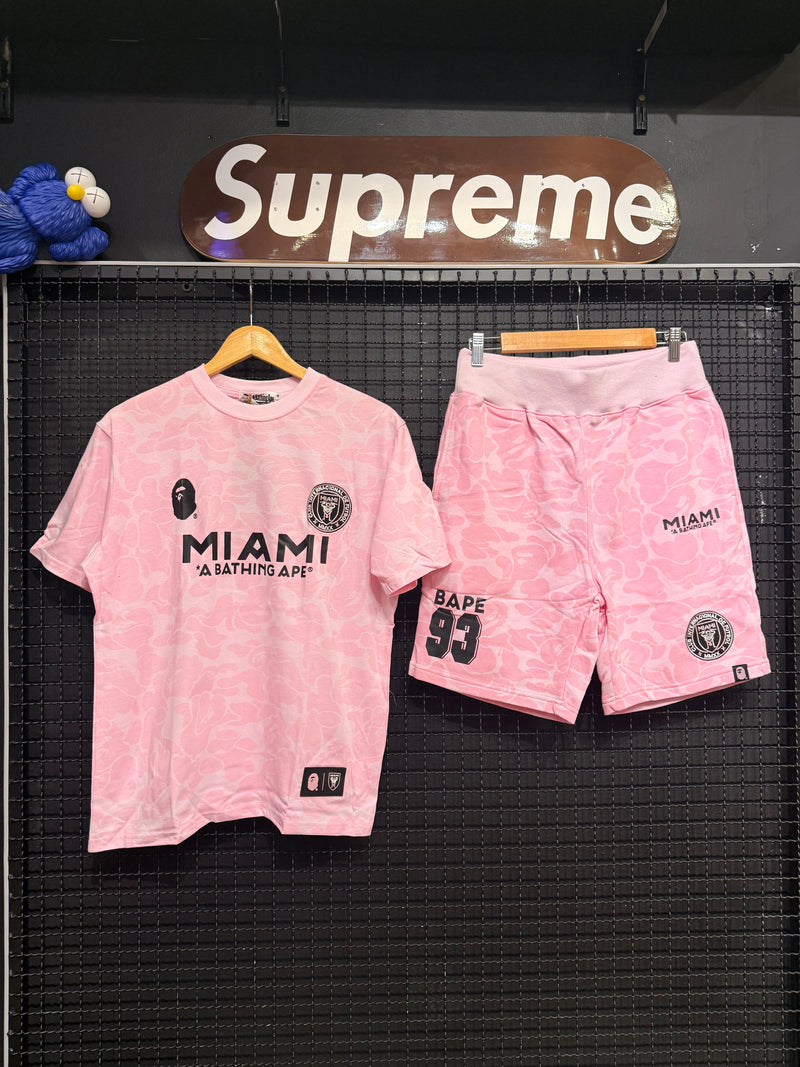Conjunto Bape x Inter Miami Camiseta + Short Pink - Pronta Entrega