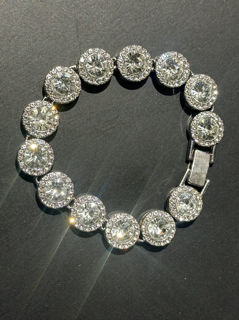 Pulseira Ice Cravejada Em Zicornia Circular Prata 20 CM - Pronta Entrega