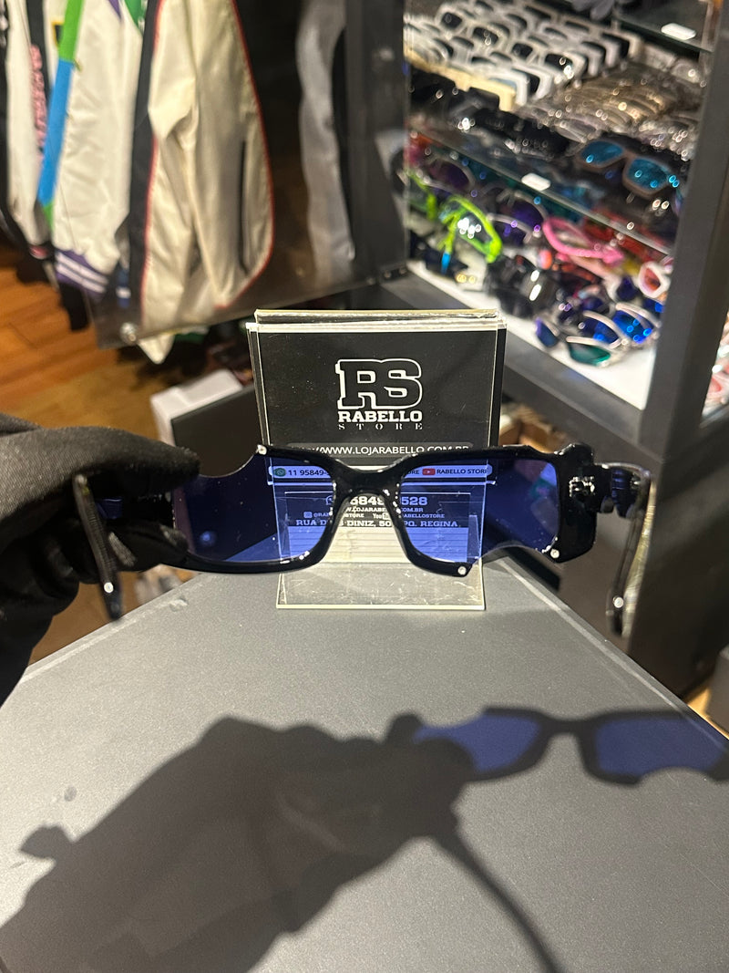 Óculos Off-White Retangular Preto Recortado Logo Branco Lente Azul  - Pronta Entrega