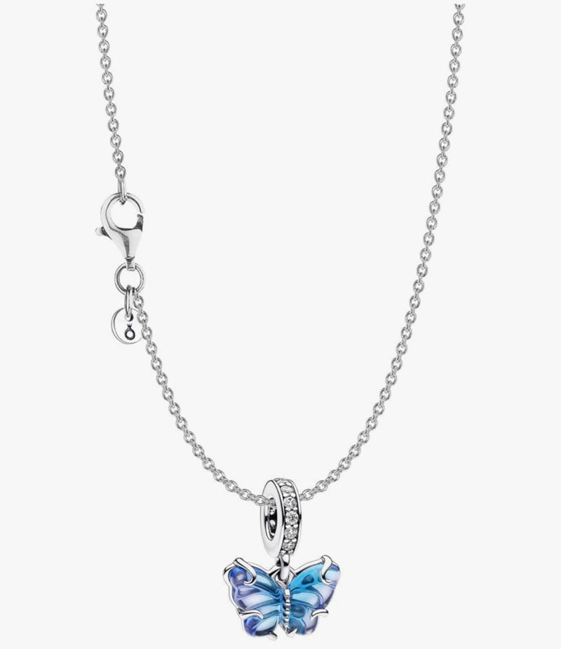 Colar PANDORA Blue Murano Glass Butterfly Set Necklace with Pendant 925 Silver - Pronta Entrega