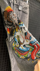 Calça Ed Hardy Jeans Destonado Bordado Caveira Águia Logo Traseiro - Pronta Entrega