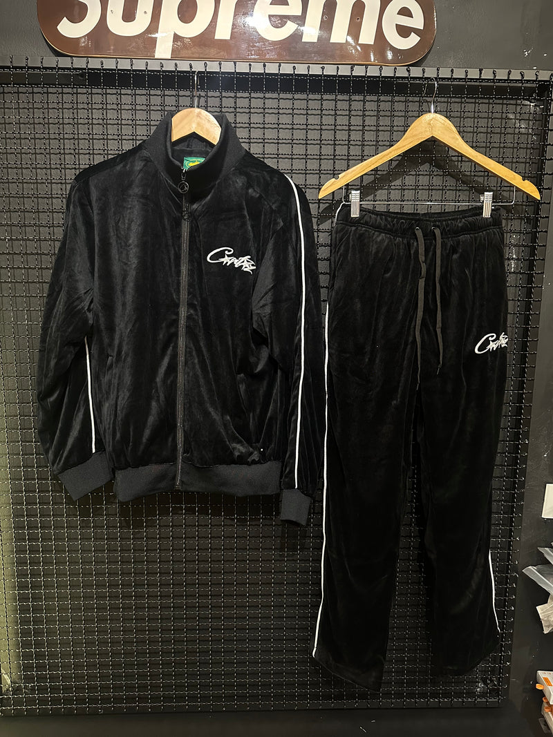 Conjunto Corteiz VVS Velour Jacket Black - Pronta Entrega
