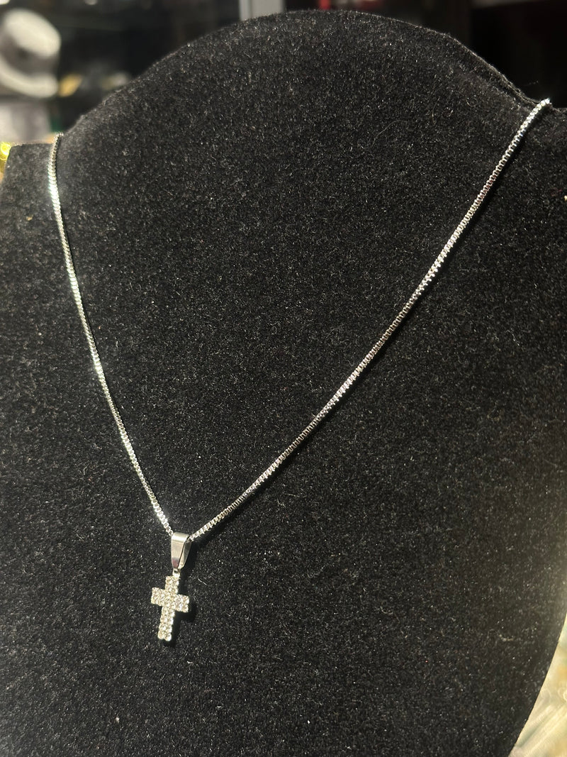 Corrente Veneziana Prata Pingente Cruz Cravejada 30 CM - Pronta Entrega