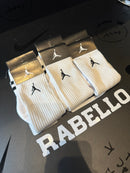 Pack 3 Pares Meia Jordan Logo Cano Alto Branco Listrado - Pronta Entrega