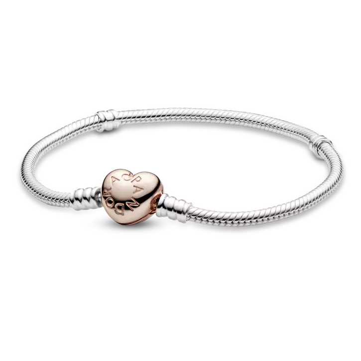 Bracelete Pandora Moments com Fecho De Coracao Rose - Pronta Entrega