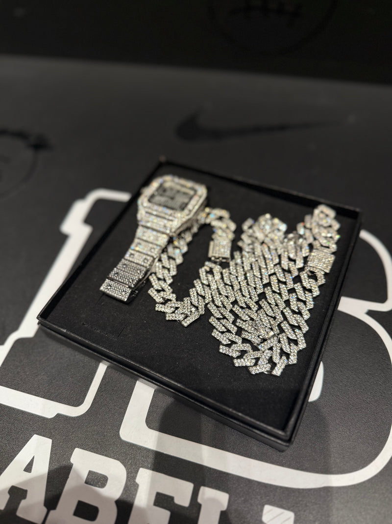 Kit Square Ice Corrente + Pulseira + Relógio - Pronta Entrega