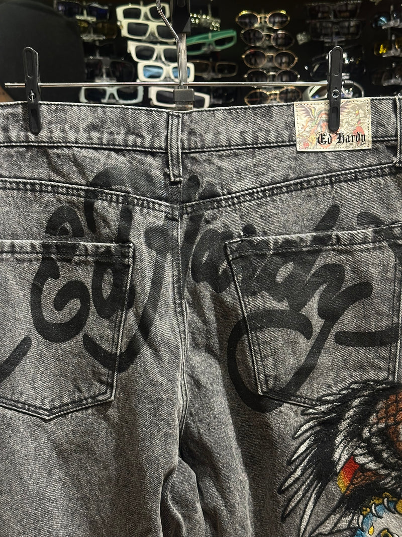 Calça Ed Hardy Jeans Destonado Bordado Caveira Águia Logo Traseiro - Pronta Entrega