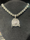 Corrente Square Cravejada Pingente “Rich Forever” Em Zicornia Cubica Prata 35 CM - Pronta Entrega