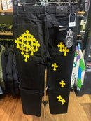 Calça Jeans Preta Chrome Hearts Cruzes Amarelas - Pronta Entrega