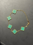 Pulseira Van Cleef Dourada Trevos Verde Listrado 24 CM - Pronta Entrega