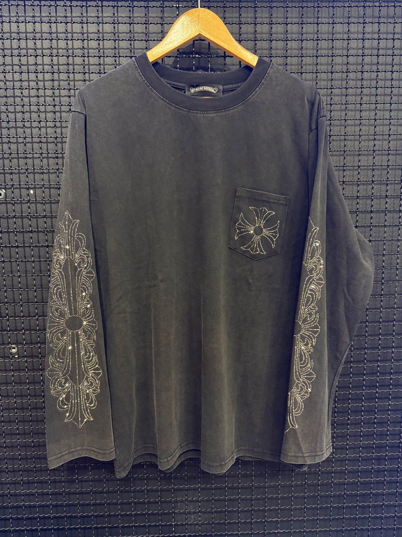 Chrome Hearts Rhinestone Cross Long Sleeve Black - Pronta Entrega