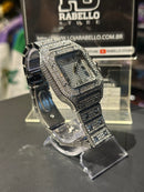 Relógio Cravejado Quadrado Prata Fundo Prata - Pronta Entrega