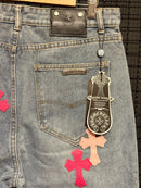Calça Jeans Chrome Hearts Cruz Pink - Pronta Entrega