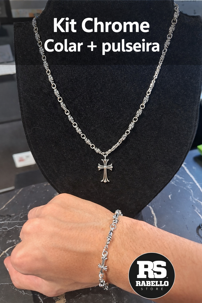 Kit Chrome Hearts Colar e Pulseira Aço inoxidável - Pronta entrega