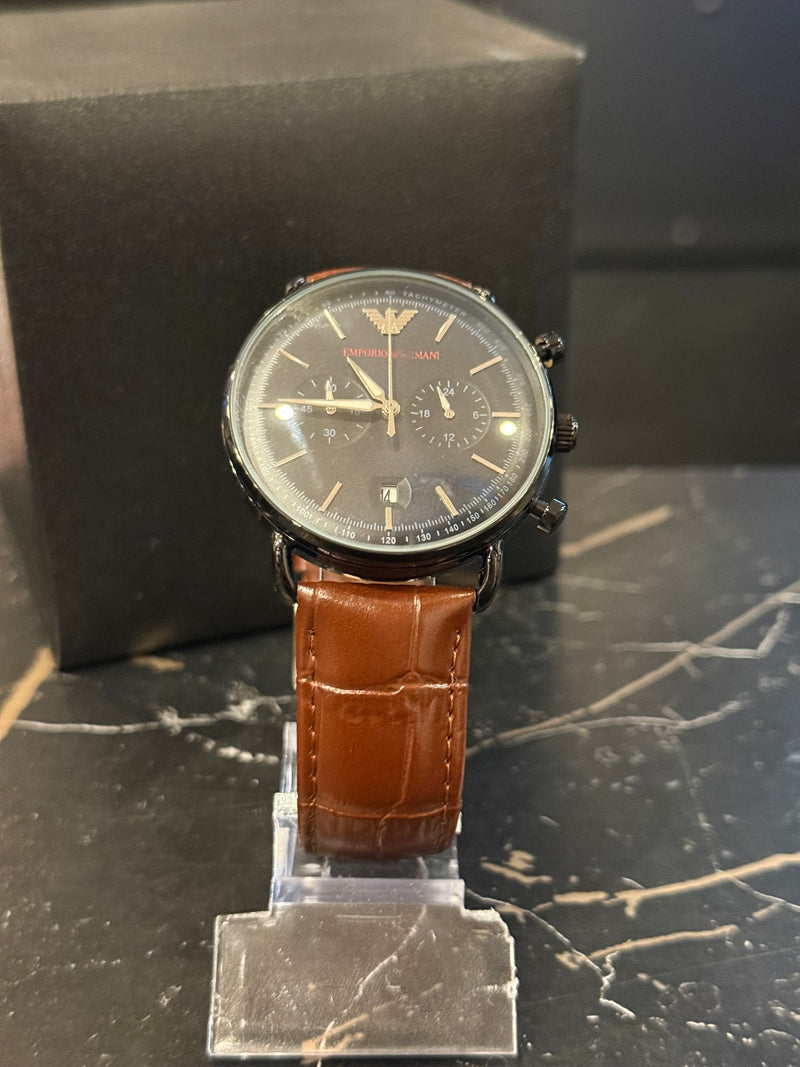 Relógio Emporio Armani Aviator Pulseira de Couro - Pronta Entrega