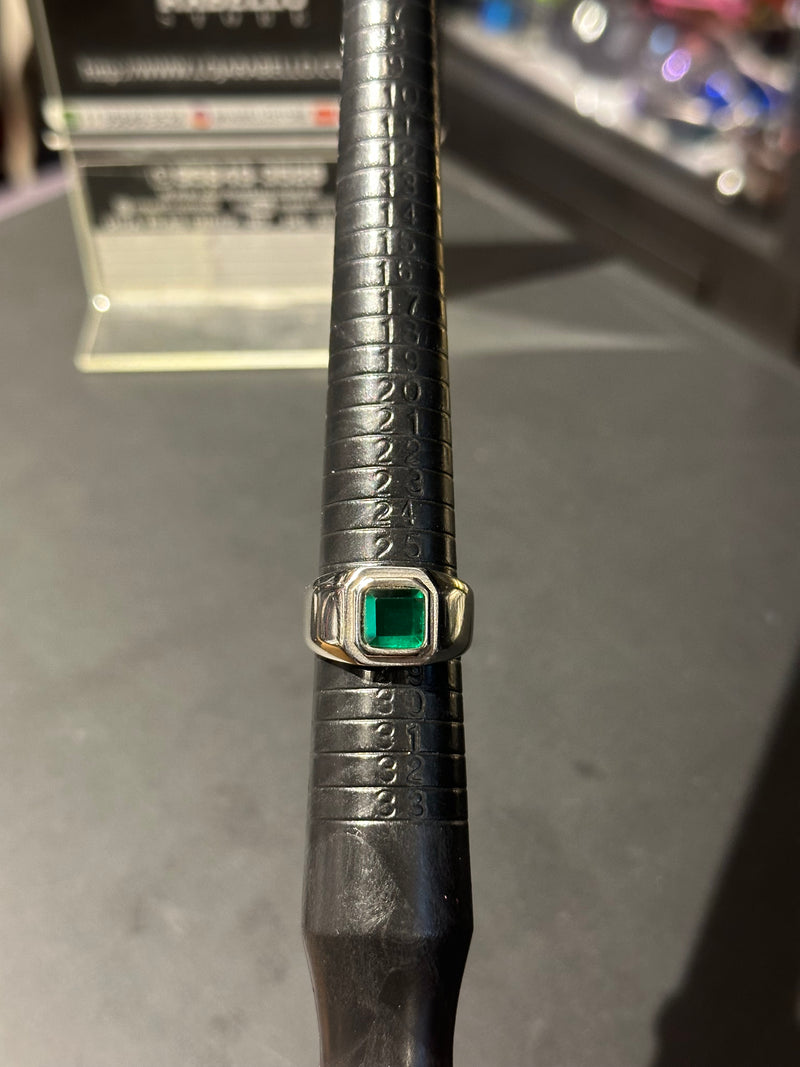 Anel Aço Inoxidável Pedra Esmeralda 25 CM - Pronta Entrega
