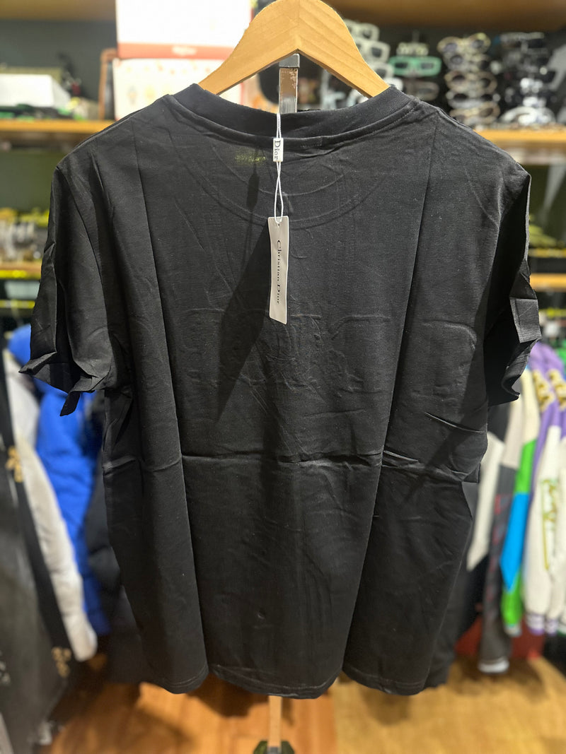 Camiseta Dior Logo Bordado Floral Preta - Pronta Entrega