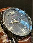 Relógio Emporio Armani Aviator Pulseira de Couro - Pronta Entrega