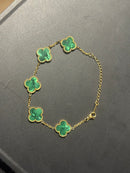 Pulseira Van Cleef Dourada Trevos Verdes 24 CM - Pronta Entrega