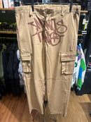 Calça Sarja Minus Two Bege Logo Marrom - Pronta Entrega