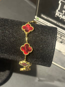 Pulseira Van Cleef Dourada Trevos Vermelho Escarlate 18 + 6 CM - Pronta Entrega