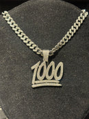 Corrente Cravejada Pingente “1000” Em Zicornia Cubica Prata 45 CM - Pronta Entrega