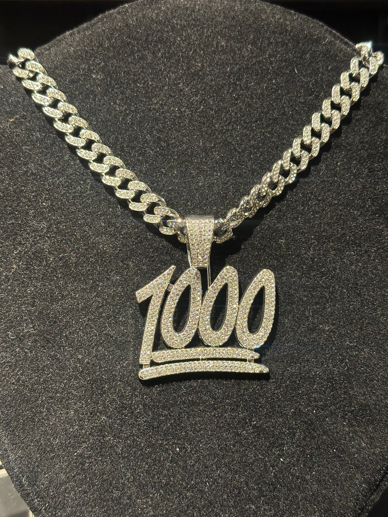 Corrente Cravejada Pingente “1000” Em Zicornia Cubica Prata 45 CM - Pronta Entrega