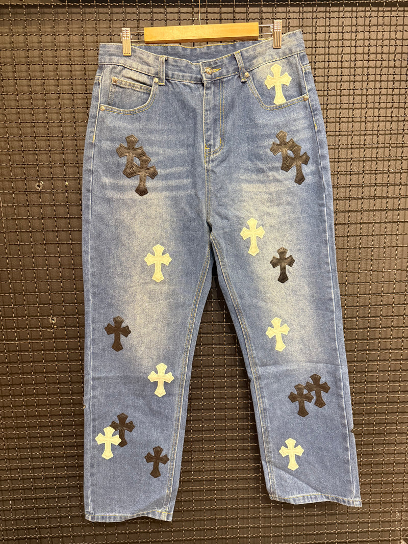 Calça Jeans Chrome Hearts x Comme Des Garçons Cruz Black White - Pronta Entrega