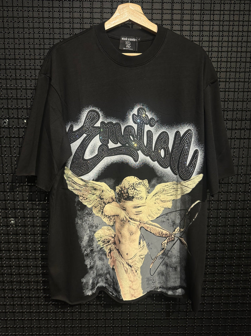 Camiseta Mixed Emotions Cupid Rhinestone Black - Pronta Entrega