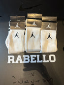 Pack 3 Pares Meia Jordan Logo Cano Alto Branco Listrado - Pronta Entrega