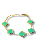Pulseira Van Cleef Dourada Trevos Verde Listrado 24 CM - Pronta Entrega