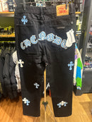 Calça Jeans Preta Chrome Hearts Cross White/Blue - Pronta Entrega