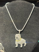 Corrente Cravejada Slim Pingente Pitbull Em Zicornia Cubica Prata 40 CM - Pronta Entrega