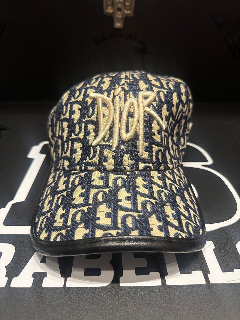 Boné Aba Curva Dior Bege/Azul Logo Frontal - Pronta Entrega