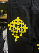 Calça Jeans Preta Chrome Hearts Cruzes Amarelas - Pronta Entrega
