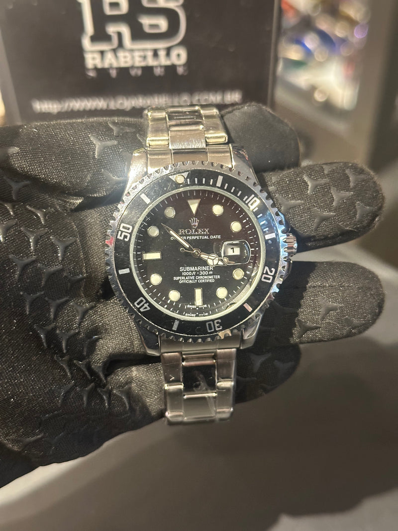 Relógio Rolex Datejust Silver Fundo Preto - Pronta Entrega