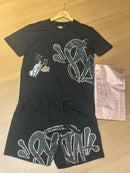 Conjunto Syna Camiseta + Short Black/Rose - Pronta Entrega