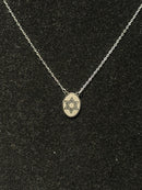 Corrente Veneziana Prata Pingente Duplo Estrela de Davi/Pai Nosso 35 CM - Pronta Entrega