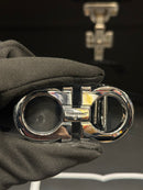 Cinto Ferragamo Preto Fivela Gancini Chumbo 120 CM  - Pronta Entrega