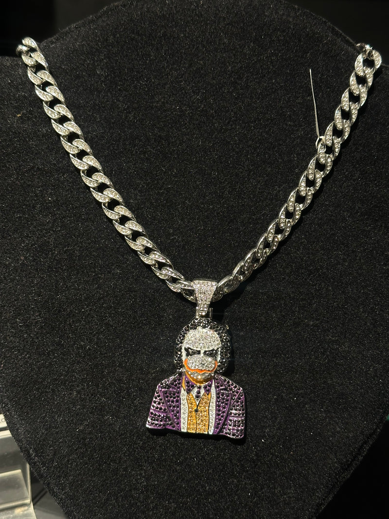 Corrente Cravejada Pingente Joker Em Zicornia Cubica Prata 50 CM - Pronta Entrega