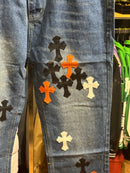 Calça Jeans Chrome Hearts Cruz Black/Orange/White - Pronta Entrega