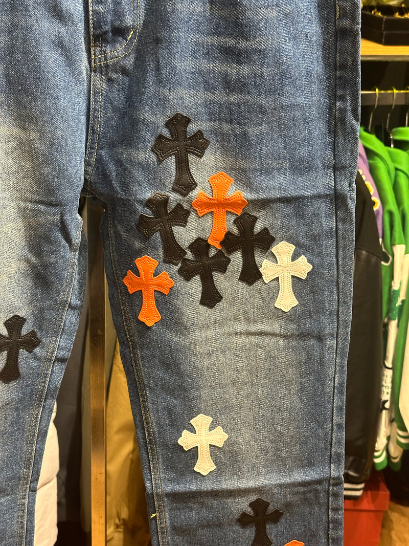 Calça Jeans Chrome Hearts Cruz Black/Orange/White - Pronta Entrega