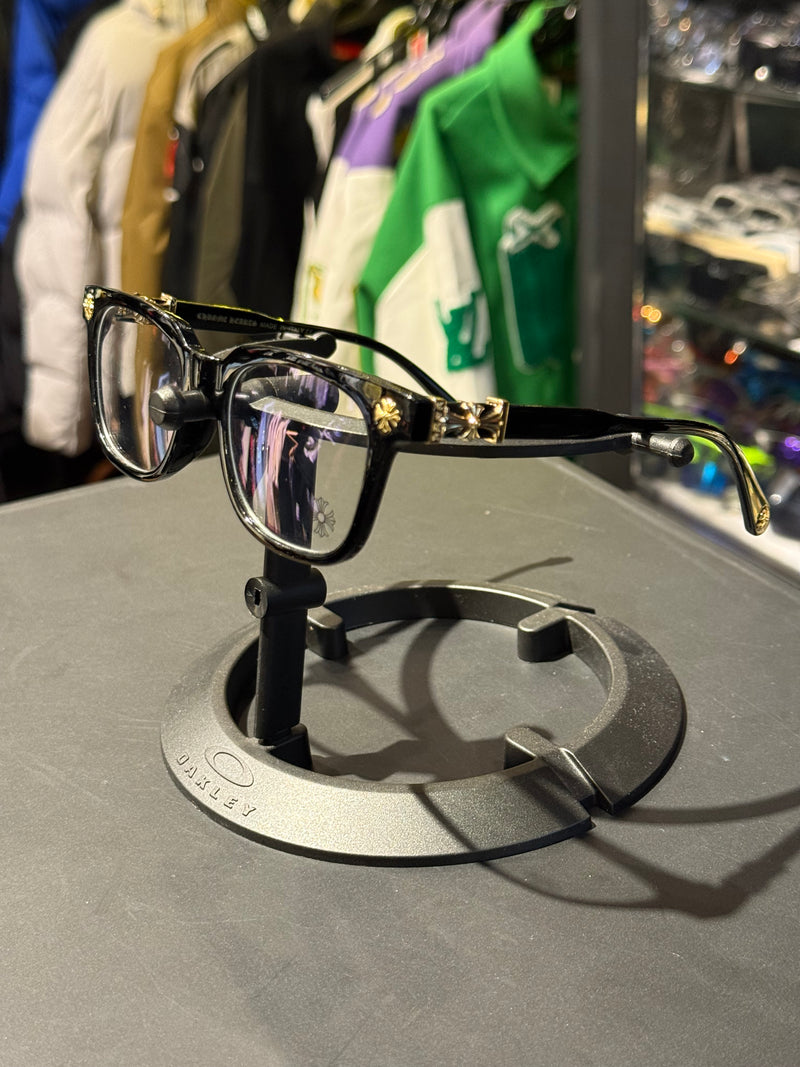 Óculos Chrome Hearts Armação Preto Logo Dourado Lente Clear - Pronta Entrega