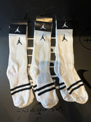 Pack 3 Pares Meia Jordan Logo Cano Alto Branco Listrado - Pronta Entrega