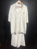 Conjunto Casablanca Crochê Camisa Manga Curta + Short White - Pronta Entrega