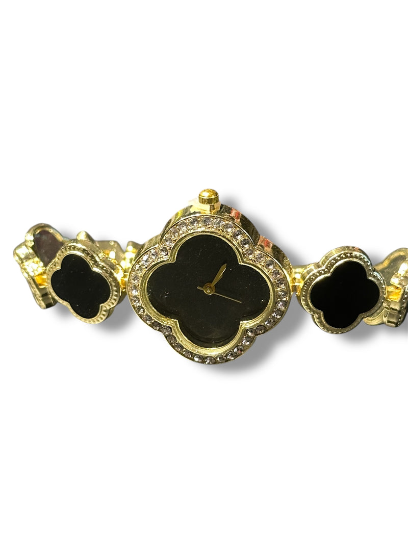 Relógio Pulseira Dourada Trevos Pretos 20 CM - Pronta Entrega