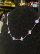 Corrente Van Cleef Prata Trevos Purples 45 + 5 CM - Pronta Entrega