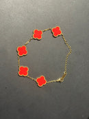 Pulseira Van Cleef Dourada Trevos Vermelhos 24 CM - Pronta Entrega