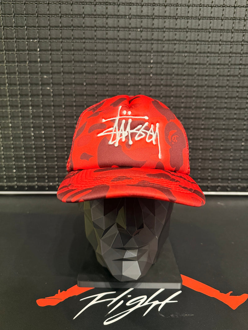 Boné Stussy x Bape Camo Red - Pronta Entrega
