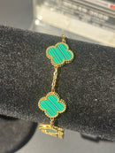 Pulseira Van Cleef Dourada Trevos Verde Listrado 24 CM - Pronta Entrega